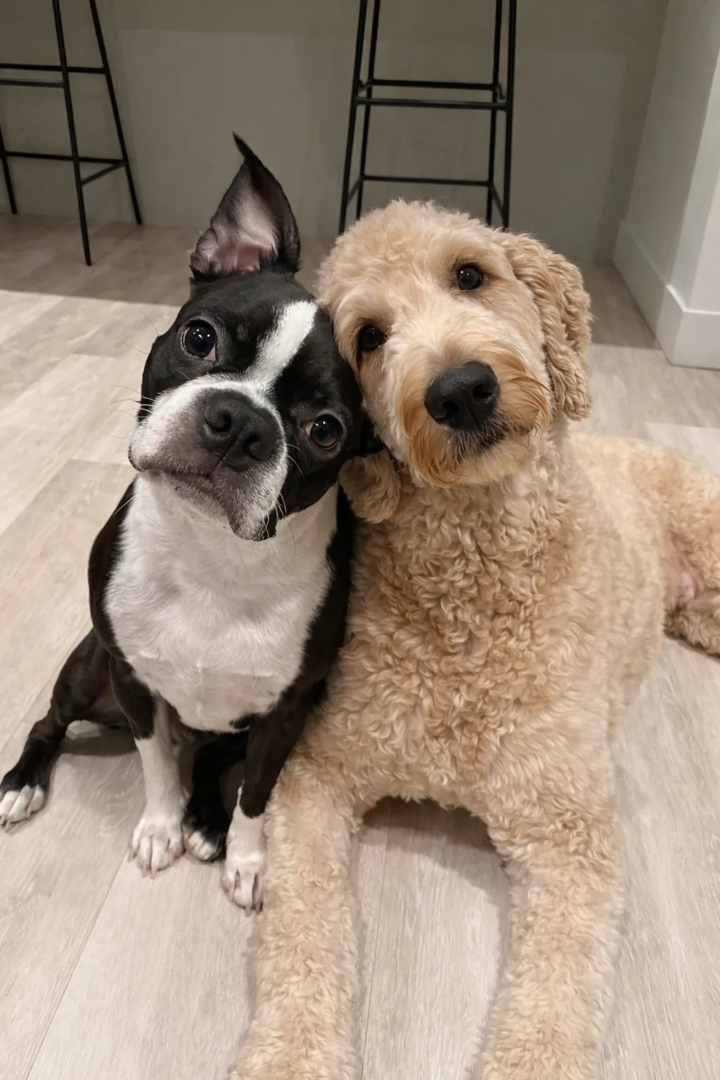 Deux chiens assis ensemble dans le studio